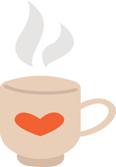 Steaming coffee mug with heart design