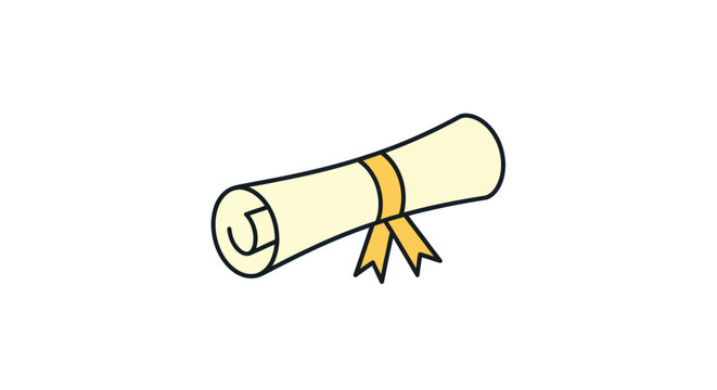 Cartoon Illustration of a Rolled Diploma with a Ribbon.