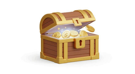 Open Wooden Treasure Chest Overflowing with Glowing Gold Coins and Jewels.