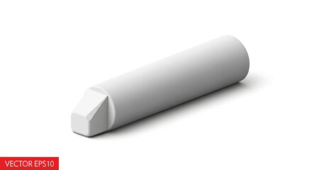 A single white chalk stick with a beveled tip on a white background.