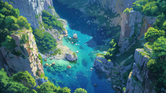 Serene River Valley in Lush Canyon