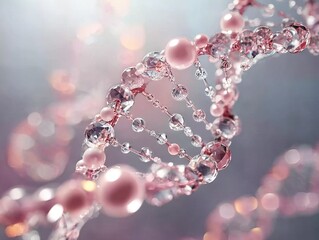 Elegant Pink Pearl and Crystal DNA Structure with Soft Lighting and Dreamy Atmosphere