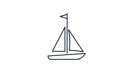 Simple Line Drawing of a Sailing Boat with Flag.