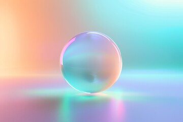 Transparent bubble with colorful reflections on gradient background