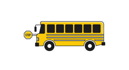 Yellow School Bus with Stop Sign Cartoon Illustration.