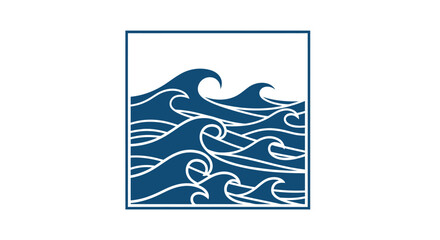 Stylized Blue Ocean Waves in Square Frame Nautical Design.