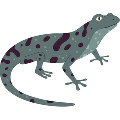 Cartoon Style Gray Lizard with Dark Spots Standing Against White Background Detailed Illustration