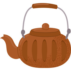 Cartoon Style Rusty Brown Teapot With A Handle And Spout On A White Background