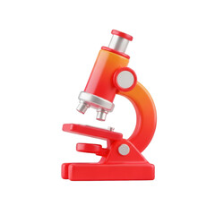 Red and orange microscope isolated on transparent background used for scientific research