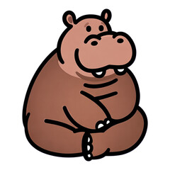 Fototapeta premium Brown Hippo Illustration with Transparent Background, Cartoon Design Element