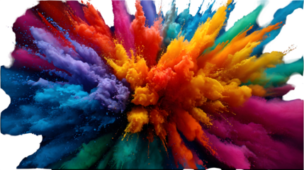 High quality, realistic photo of Abstract canvas painting splash of colors, isolated on transparent background, product photography style