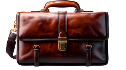 Large leather briefcase with a professional design isolated on transparent background