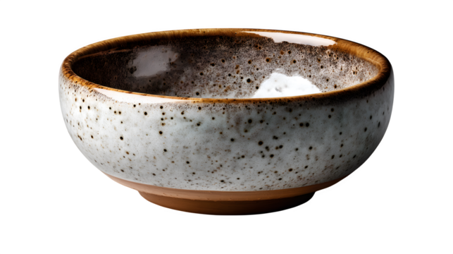 High quality, realistic photo of Ceramic serving bowl speckled finish farmhouse style, isolated on transparent background, product photography style