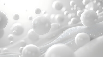 Abstract White Spheres on Wavy Background: Clean Minimalist Design with 3D Balls and Soft Fabric Texture