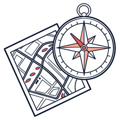 Navigational Instruments: A meticulously drawn compass and detailed map, symbolic of direction and exploration, guiding the viewer toward adventure.