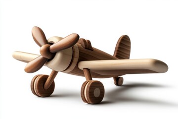 Wooden toy airplane action playroom product photography indoor close-up simple design for creative imagination