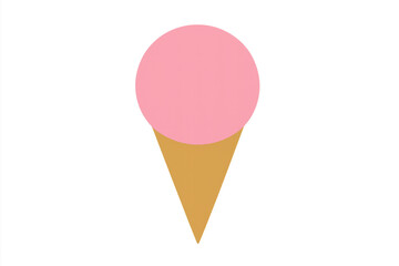 Ice cream cone with pink scoop. Minimalist flat design vector illustration for summer desserts and sweet treats