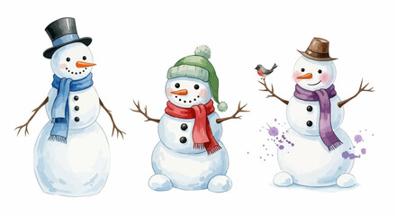 Watercolor snowman illustration with soft artistic details perfect for winter holiday and Christmas themed designs.