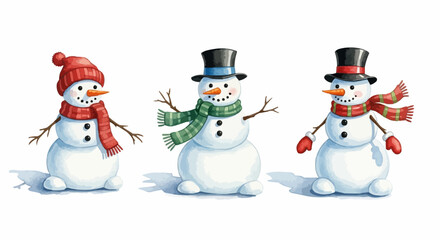 Watercolor snowman illustration with soft artistic details perfect for winter holiday and Christmas themed designs.