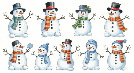 Watercolor snowman illustration with soft artistic details perfect for winter holiday and Christmas themed designs.