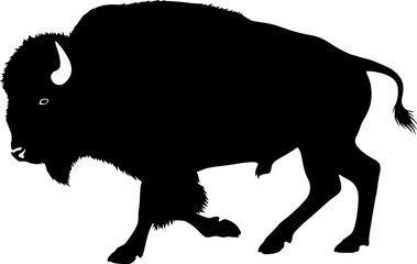Running bison silhouette. This image shows a design of a running bison silhouette, also known as buffalo silhouette. Vector clipart illustration design