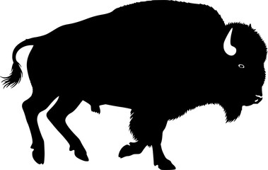 Running bison silhouette. This image shows a design of a running bison silhouette, also known as buffalo silhouette. Vector clipart illustration design