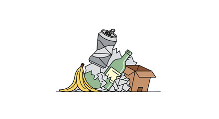 Pile of assorted recyclable waste including bottles paper and cardboard.