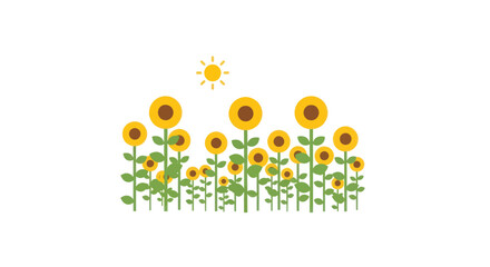 Cartoon Illustration of a Field of Sunflowers with Sun.