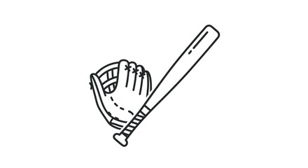Baseball Bat and Glove Outline Illustration for Sport.