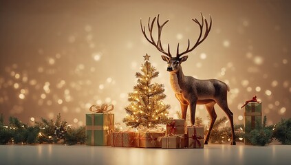 Majestic Reindeer: Golden Christmas Serenity
