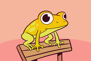 Vibrant Cartoon Frog Character Sitting on Wooden Bench