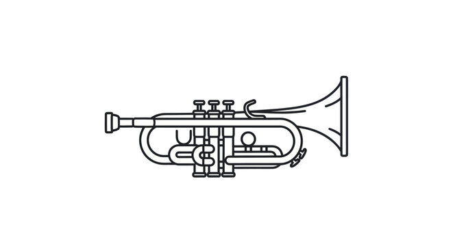 Detailed Line Art Illustration of a Brass Trumpet Musical Instrument.