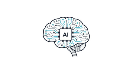 Digital Brain with AI Chip and Circuitry Illustration.