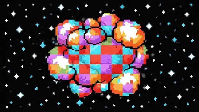 Retro Pixel Art Space Explosion Animation.