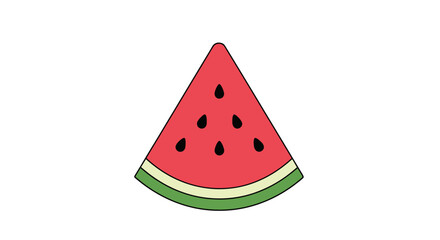 Vibrant Red Watermelon Slice with Black Seeds and Green Rind Illustration.