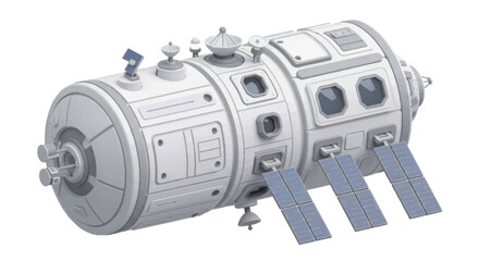 Detailed Model of a Cylindrical Space Station Module with Solar Panels.