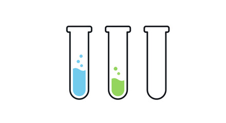 Three Test Tubes with Blue and Green Liquids.