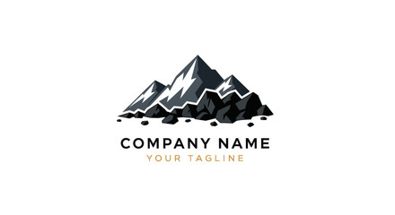 Mountain Range Logo Design with Jagged Peaks and Rocky Terrain.