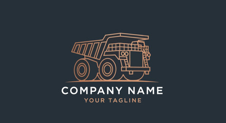 Heavy-duty mining dump truck outline logo design for industrial company. © Anak