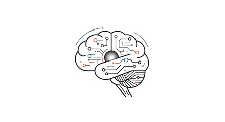 Stylized Outline of a Human Brain with Circuitry and Neural Connections.