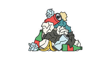 Colorful Cartoon Pile of Trash and Recyclables Illustration.