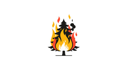 Stylized Silhouette of a Burning Pine Tree with Flames.