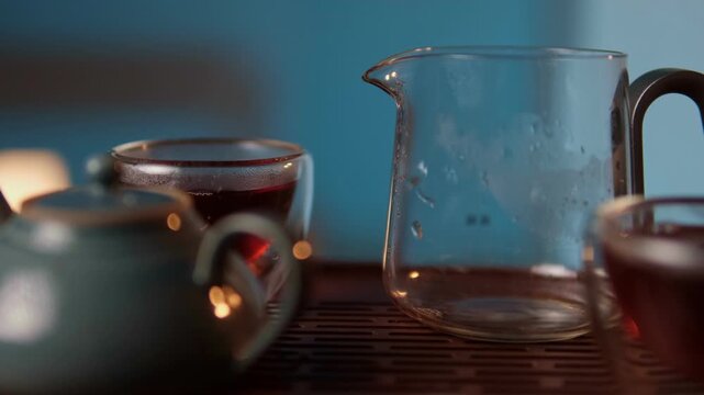 Luxury wellness tea ritual with warm steam elegant lighting and calm atmosphere for premium relaxation concept