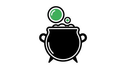 Black Cauldron Bubbling with Green Potion and Steam.