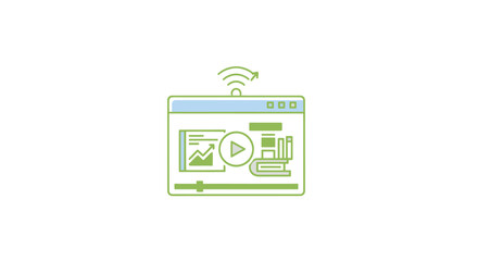Online Video Streaming with Data Charts and Play Button Thin Line Style.