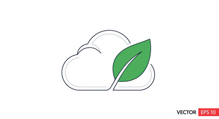 Cloud Icon with Green Leaf Symbolizing Eco-Friendly Technology and Sustainable Cloud Computing.