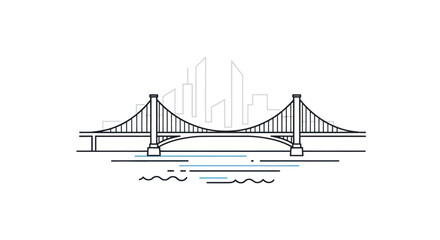 Iconic Suspension Bridge Silhouette with City Skyline Backdrop.