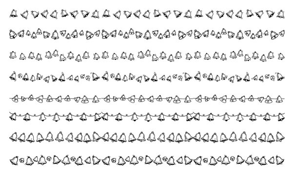 Jingle bell garland border brushes set &mdash; seamless christmas decorative pattern vector