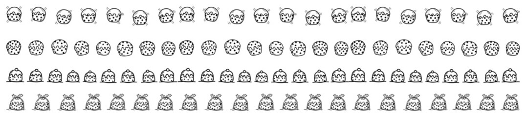 Hand drawn owl borders with cute owl faces eggs and chicks repeating seamless pattern black and white vector set