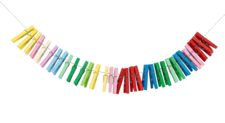 Colorful clothesline with clothespins transparent background cutout png